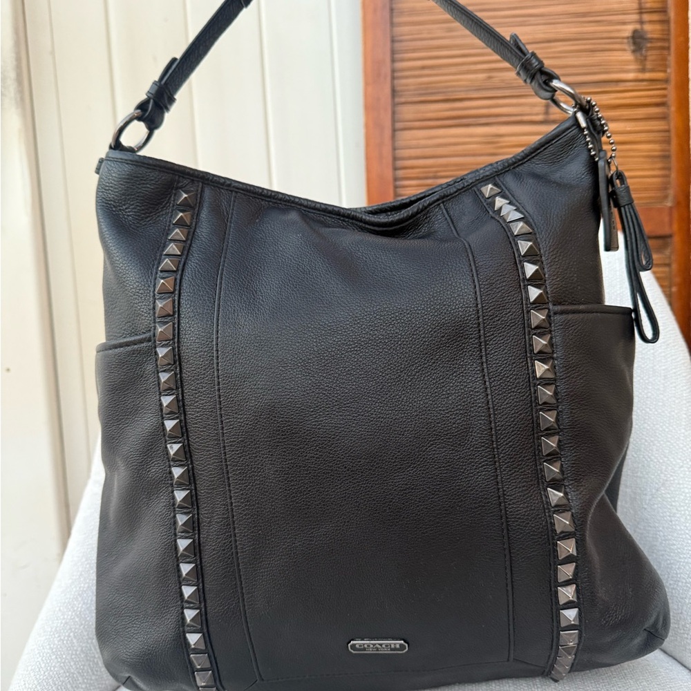 Black Studded Leather Shoulder Bag